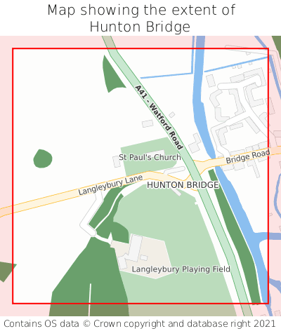 Map showing extent of Hunton Bridge as bounding box