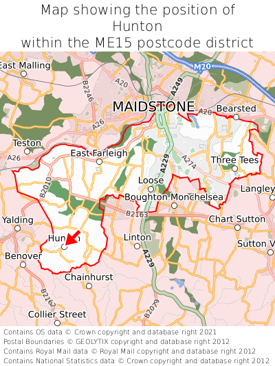 Map showing location of Hunton within ME15