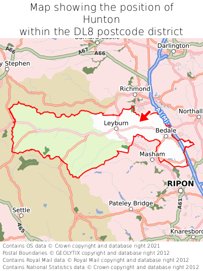 Map showing location of Hunton within DL8