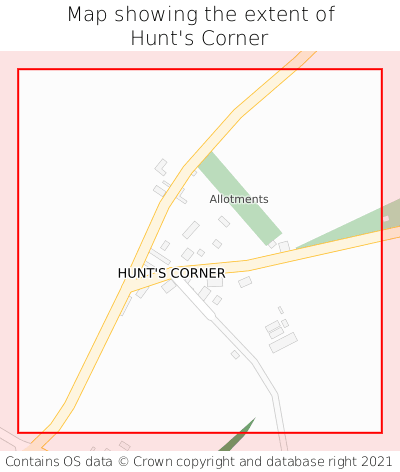 Map showing extent of Hunt's Corner as bounding box