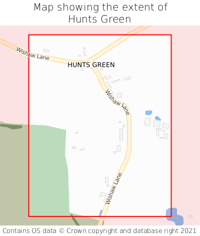 Map showing extent of Hunts Green as bounding box