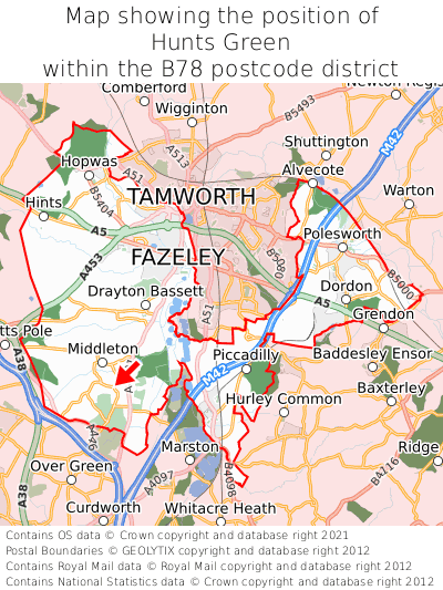 Map showing location of Hunts Green within B78