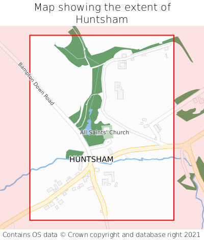 Map showing extent of Huntsham as bounding box