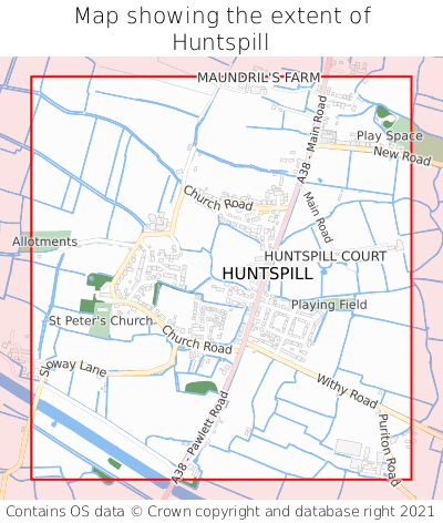 Map showing extent of Huntspill as bounding box