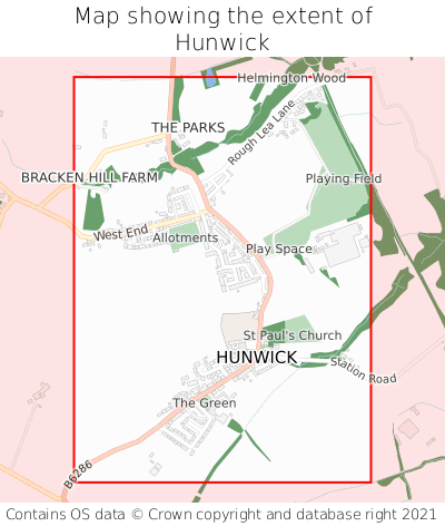 Map showing extent of Hunwick as bounding box