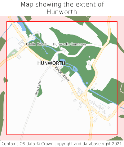 Map showing extent of Hunworth as bounding box