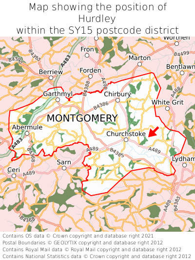 Map showing location of Hurdley within SY15