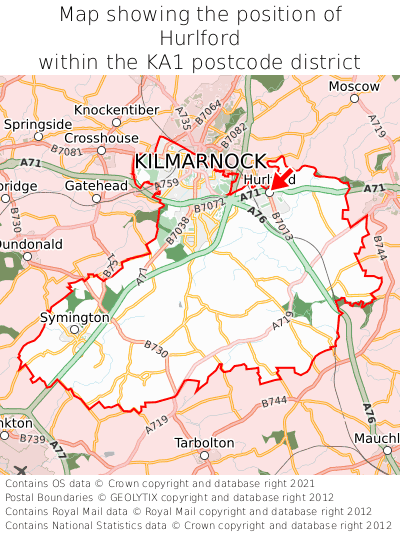 Map showing location of Hurlford within KA1