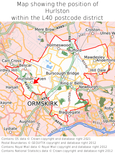 Map showing location of Hurlston within L40