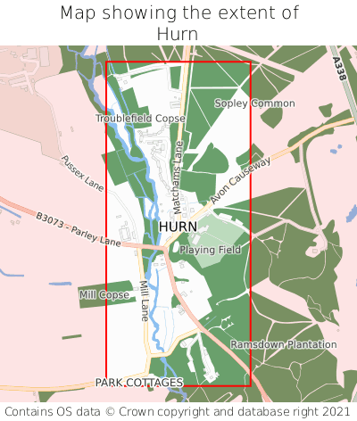 Map showing extent of Hurn as bounding box