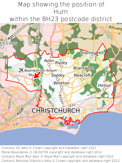 Map showing location of Hurn within BH23