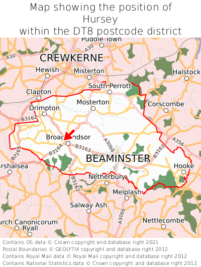 Map showing location of Hursey within DT8