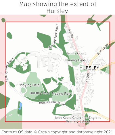 Map showing extent of Hursley as bounding box