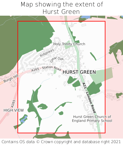 Map showing extent of Hurst Green as bounding box