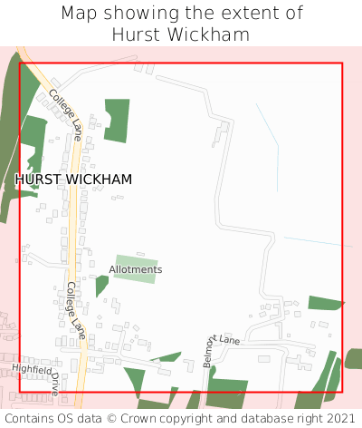 Map showing extent of Hurst Wickham as bounding box