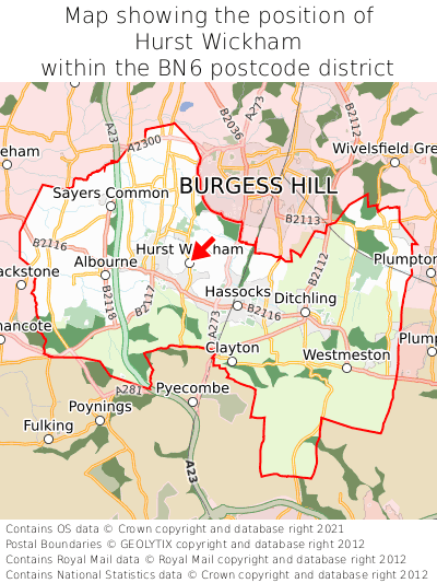 Map showing location of Hurst Wickham within BN6