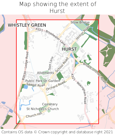 Map showing extent of Hurst as bounding box