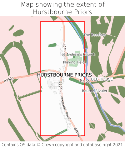 Map showing extent of Hurstbourne Priors as bounding box