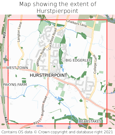 Map showing extent of Hurstpierpoint as bounding box