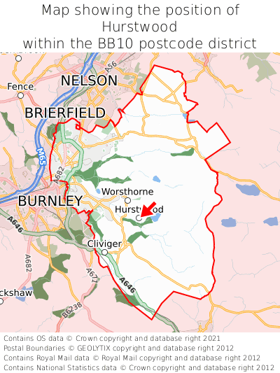 Map showing location of Hurstwood within BB10