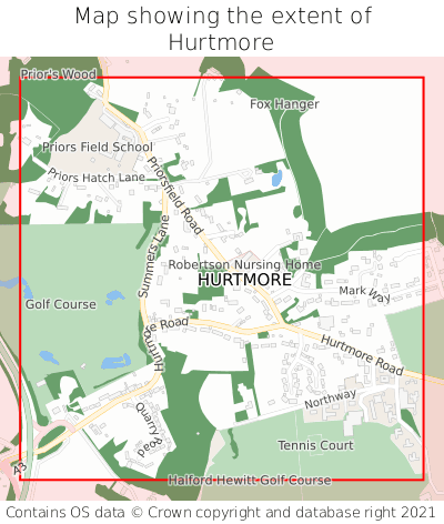 Map showing extent of Hurtmore as bounding box