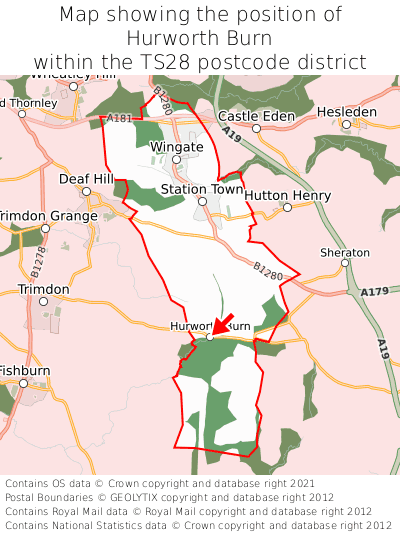 Map showing location of Hurworth Burn within TS28