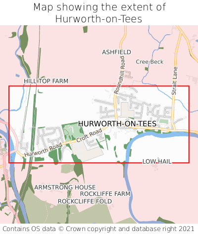 Map showing extent of Hurworth-on-Tees as bounding box