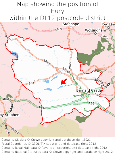Map showing location of Hury within DL12