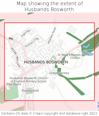 Map showing extent of Husbands Bosworth as bounding box