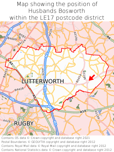 Map showing location of Husbands Bosworth within LE17