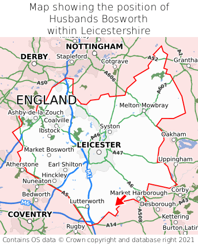 Map showing location of Husbands Bosworth within Leicestershire