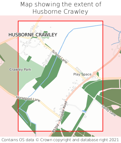 Map showing extent of Husborne Crawley as bounding box