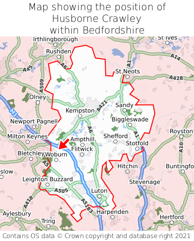 Map showing location of Husborne Crawley within Bedfordshire