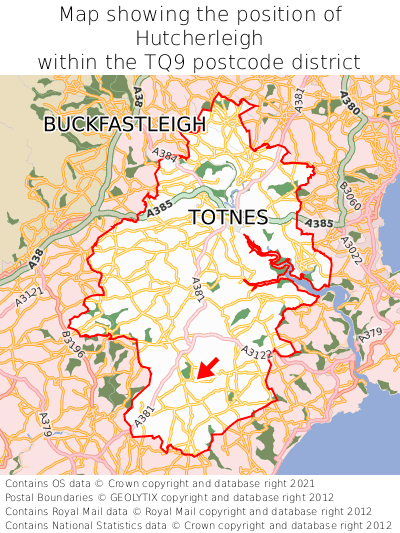 Map showing location of Hutcherleigh within TQ9