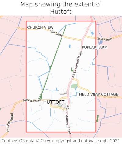 Map showing extent of Huttoft as bounding box