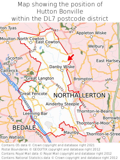 Map showing location of Hutton Bonville within DL7