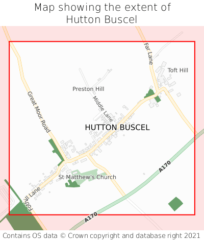 Map showing extent of Hutton Buscel as bounding box