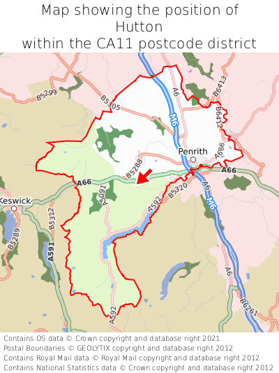 Map showing location of Hutton within CA11