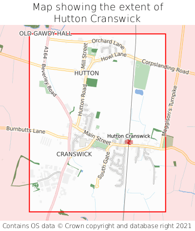 Map showing extent of Hutton Cranswick as bounding box