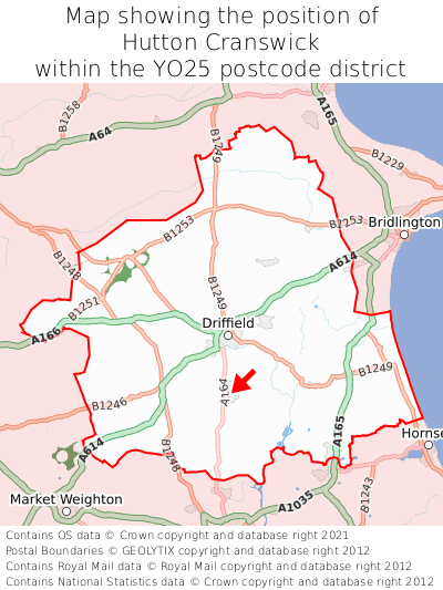 Map showing location of Hutton Cranswick within YO25