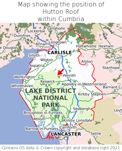 Map showing location of Hutton Roof within Cumbria