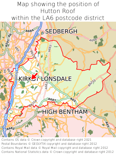 Map showing location of Hutton Roof within LA6