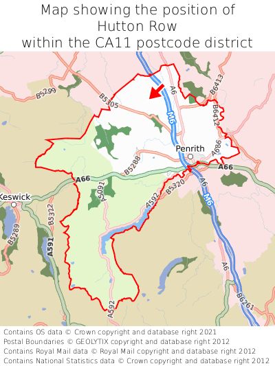 Map showing location of Hutton Row within CA11