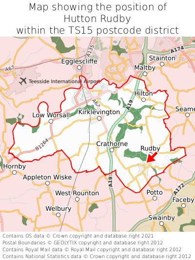 Map showing location of Hutton Rudby within TS15