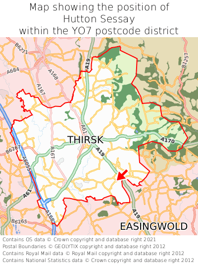 Map showing location of Hutton Sessay within YO7