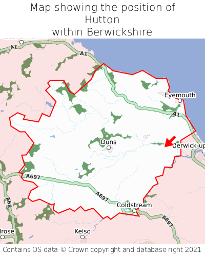 Map showing location of Hutton within Berwickshire