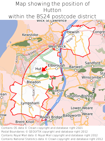 Map showing location of Hutton within BS24