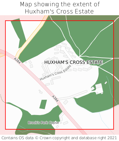 Map showing extent of Huxham's Cross Estate as bounding box