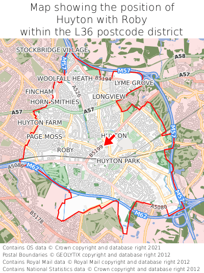 Map showing location of Huyton with Roby within L36