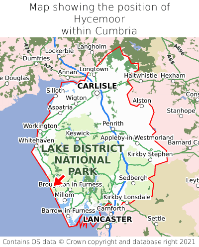 Map showing location of Hycemoor within Cumbria